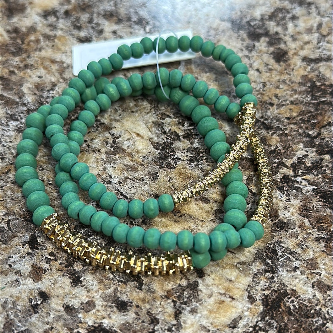 Green wood and gold set of 3