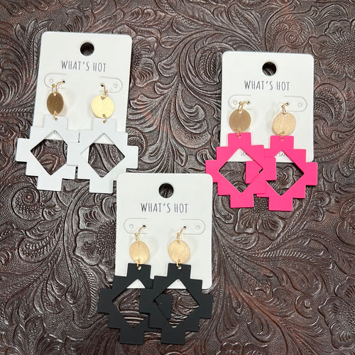 Color Coated Metal Aztec Printed Earrings.