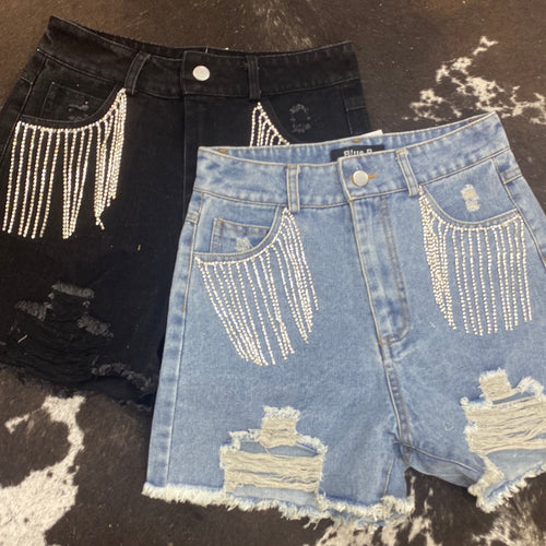 Women’s Distressed Shorts with Rhinestones