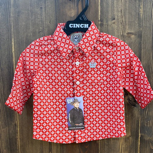 Boys Red Patterned Cinch Button Up.