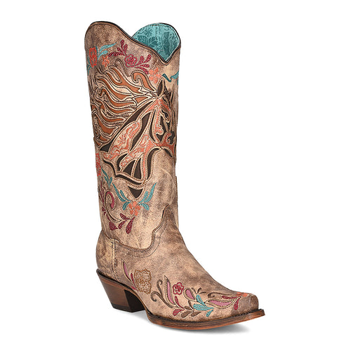 Corral Brown Horse Inlay and Iridescent Embroidery Boot.