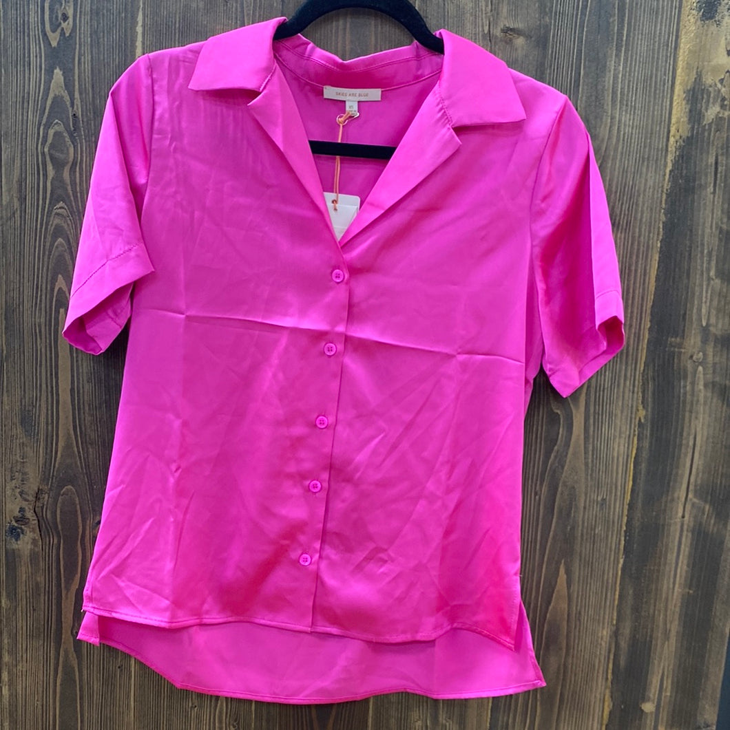 Hot Pink Satin Button Down.