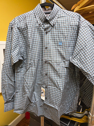 Cinch- Men's Brown/Blue Plaid Button Up.