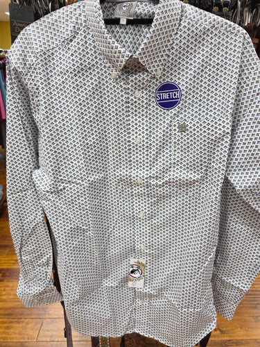 Cinch- Men's White Print Button Up.