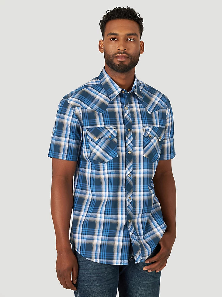 Men's Blue Short Sleeve Snap