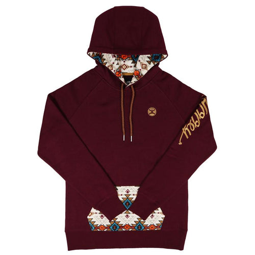 Hooey Women's Heather Maroon with Multi Color Pattern Hoodie