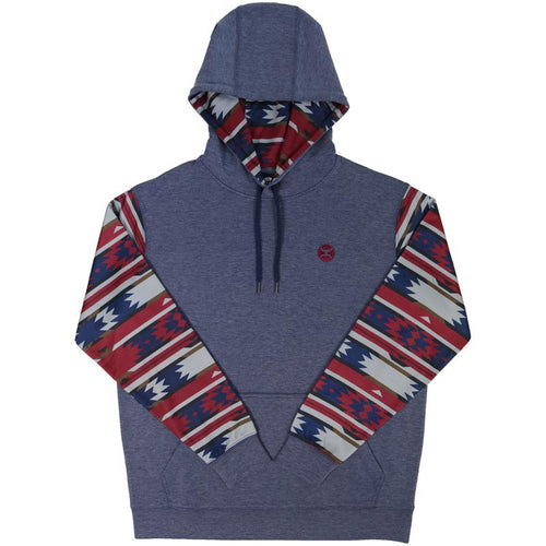 Hooey Men's Navy with Aztec Sleeves Hoodie