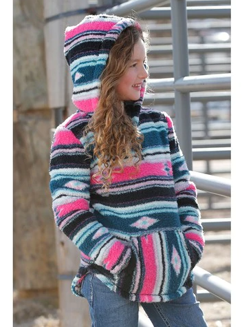 Girls Pink Blue Aztec Fleece Hoodie Rustic Soul