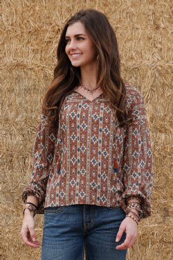 Women's Brown Print Blouse