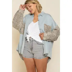 POL PLUS Leopard/Denim Shacket