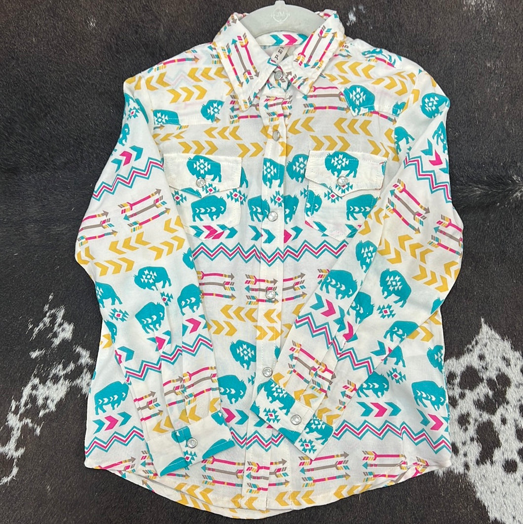 Roper Little Girls Buffalo Print Shirt