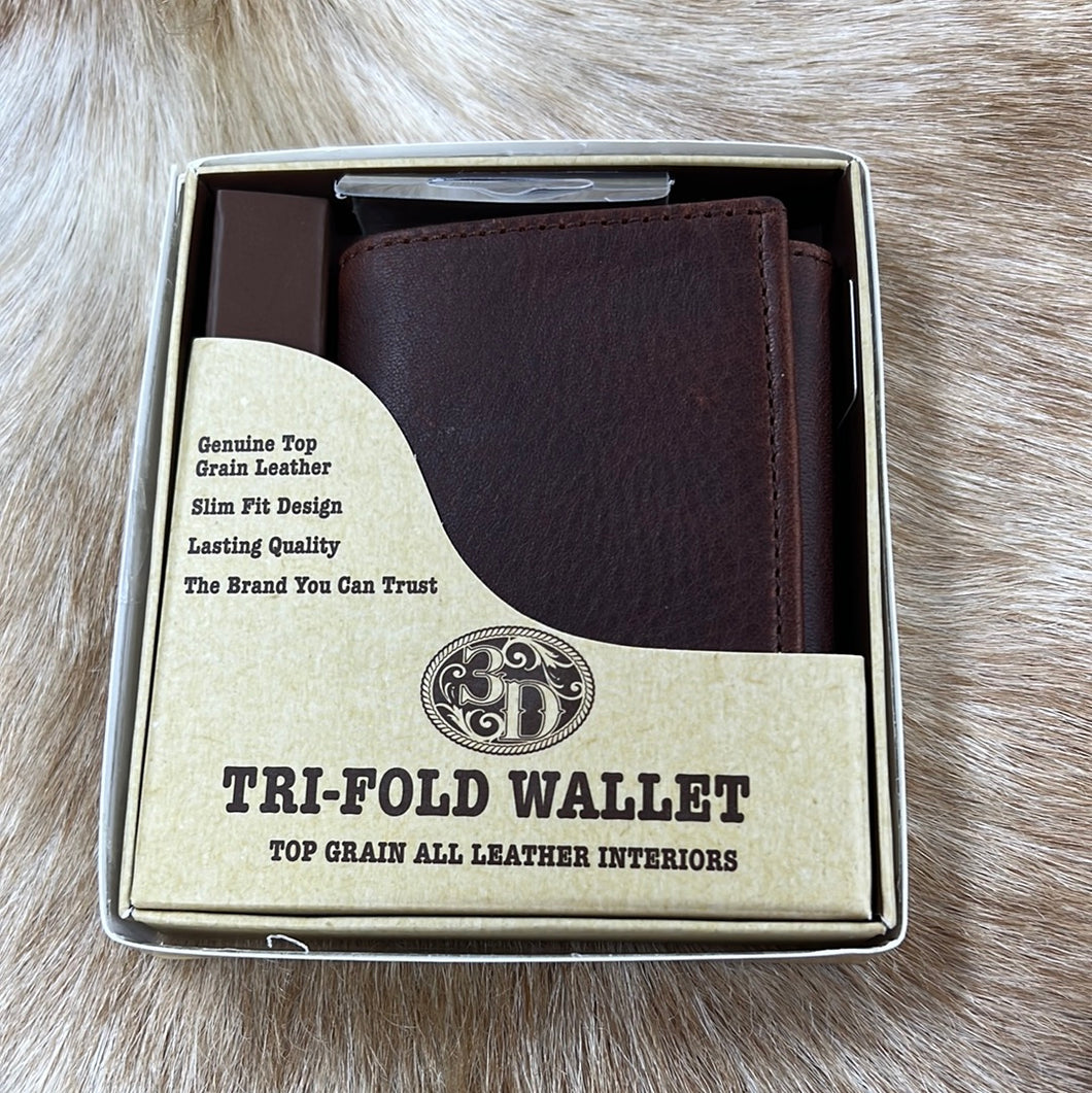 Light Brown Leather Tri Fold Wallet