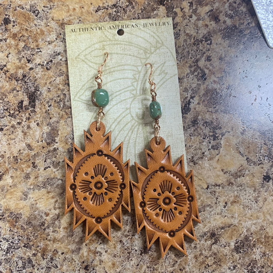 Stamped Aztec with Turquoise Earrings
