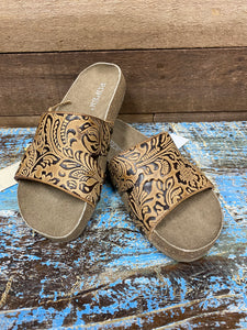 Roper Tan Floral Embossed Sandal