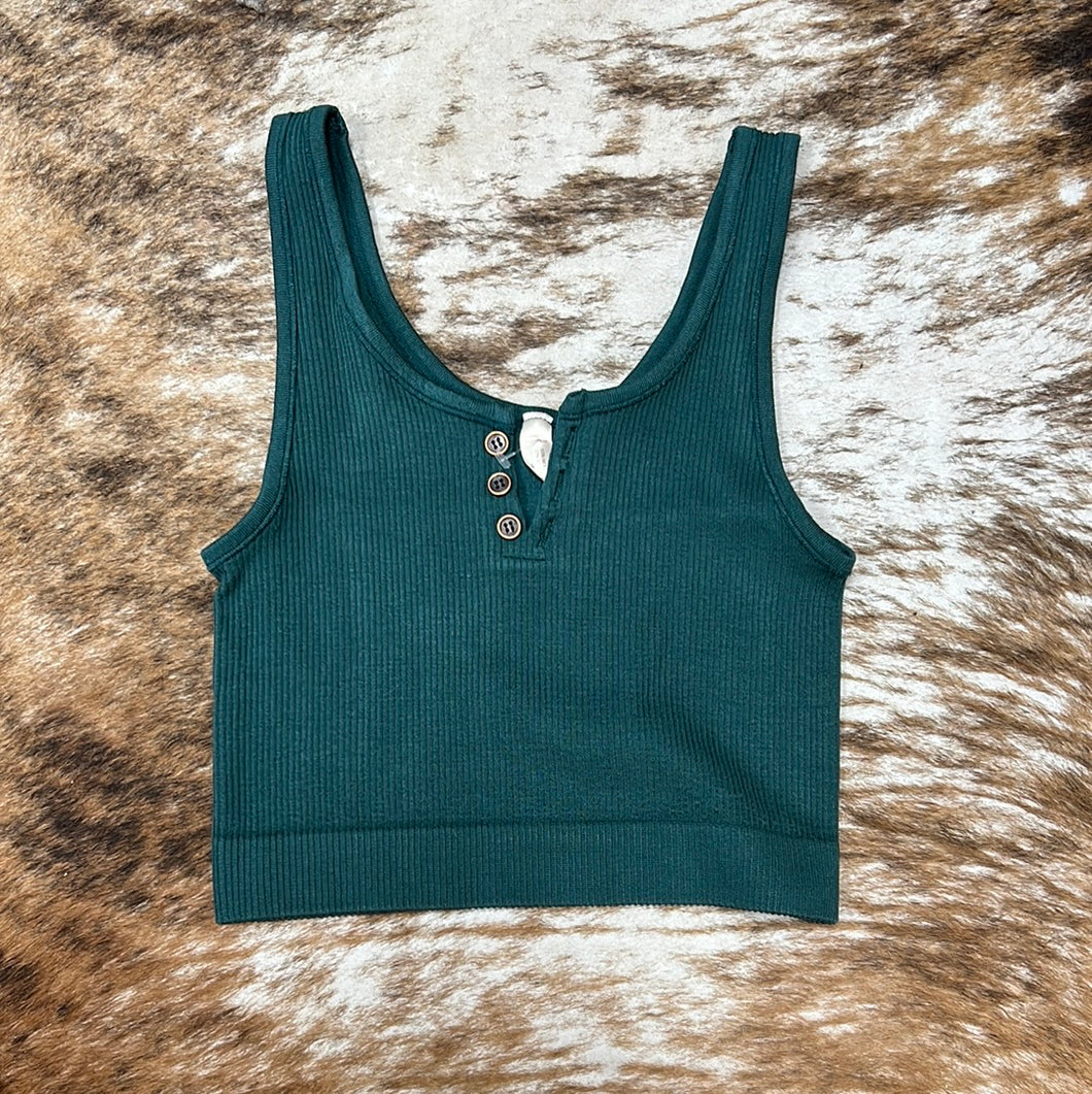 Hunter Green Ribbed Cropped Tank