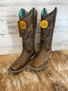 Corral Women's Ostrich Steer Skull Embroidered Boots