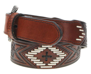 Brown Tapered Leather Black Aztec Belt.