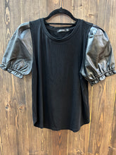 Load image into Gallery viewer, Faux Leather Puff Sleeve Knit Top
