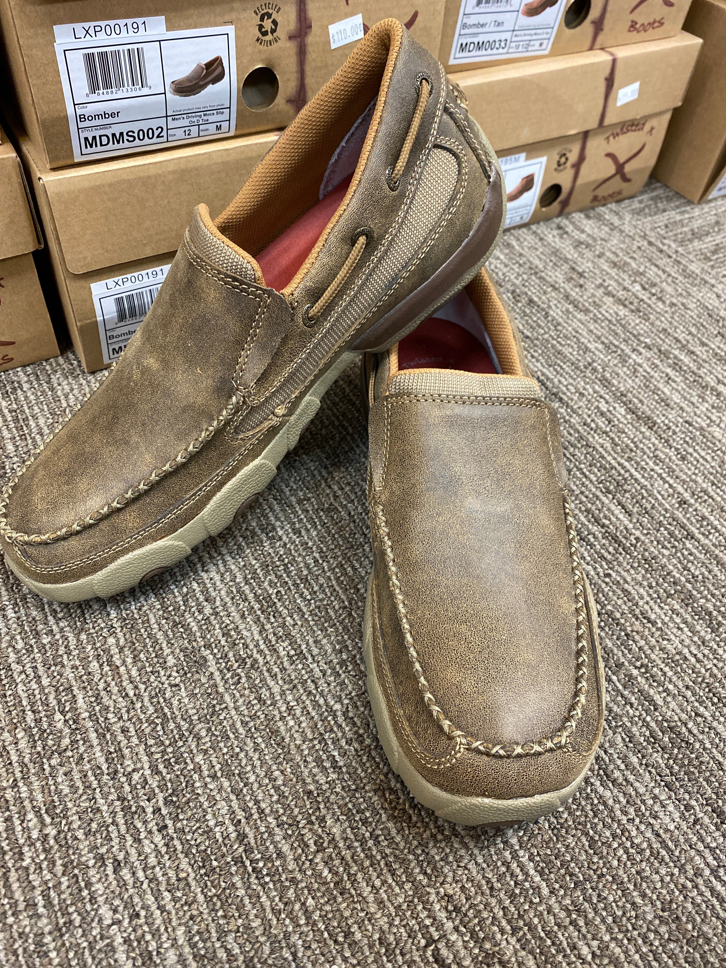 Twisted X Brown Leather Work Slip On Driving Moc Loafers Mens Twisted X Eco Dust and Cocoa Slip On Driving Moc  main image 2