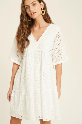 Wishlist Ivory Woven SS Eyelet Mini Dress