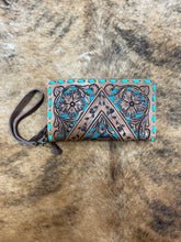 Load image into Gallery viewer, Leather Tooled Clutch w/ Turq. Detail