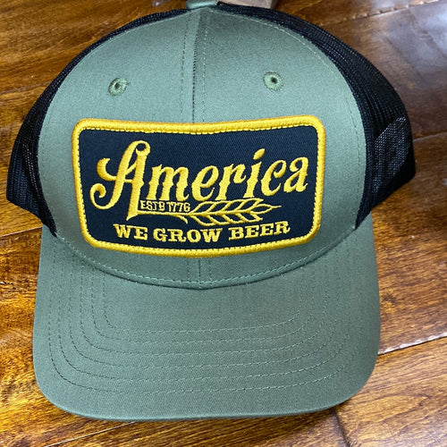 We Grow Beer Hat-Olive with Black Patch.