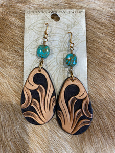 Leather Tooling Earring with Turquoise Stone