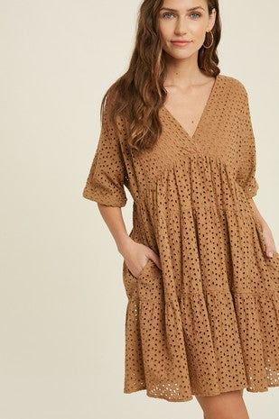 Wishlist Woven Clay SS Eyelet Mini Dress