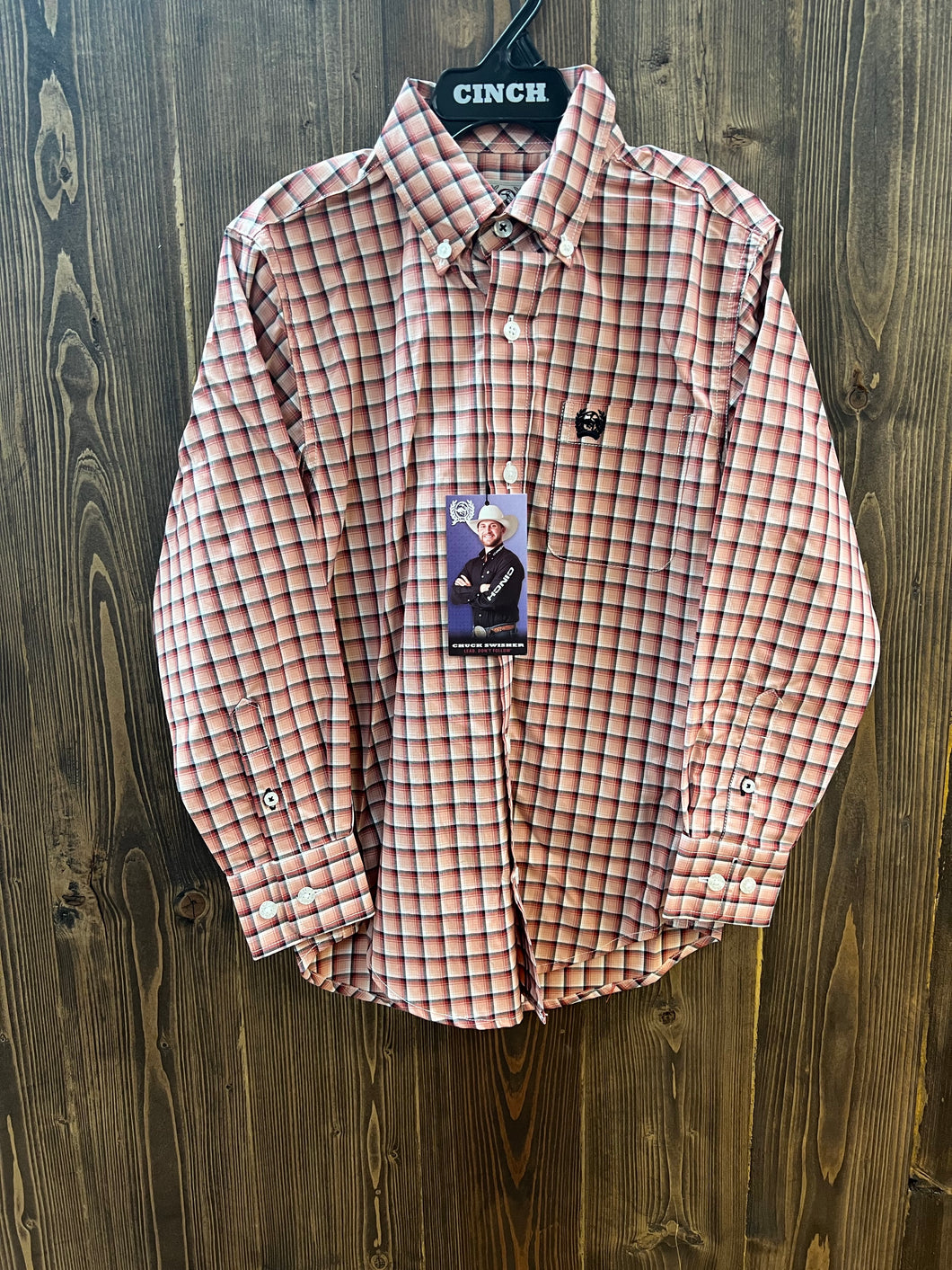 Boys Pink Plaid Button Up