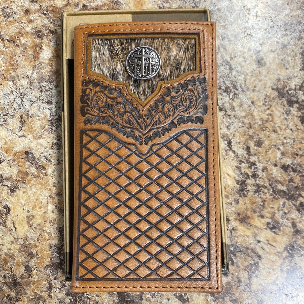 Justin Mens Junior Rodeo Wallet Tooled Yoke w/ Concho.