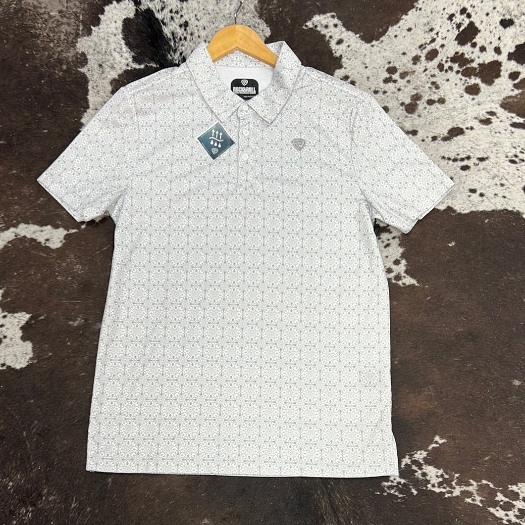 Men’s White Printed Polo