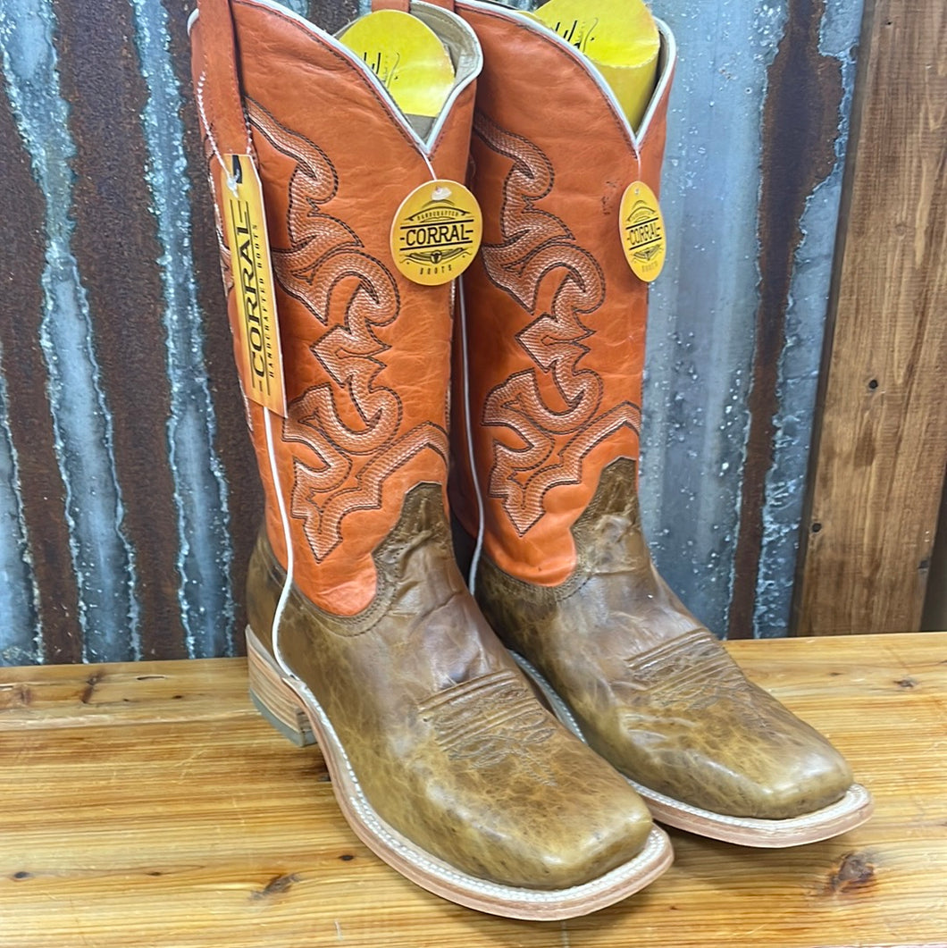 Men’s Sand/Orange Embroidery Sq. Toe