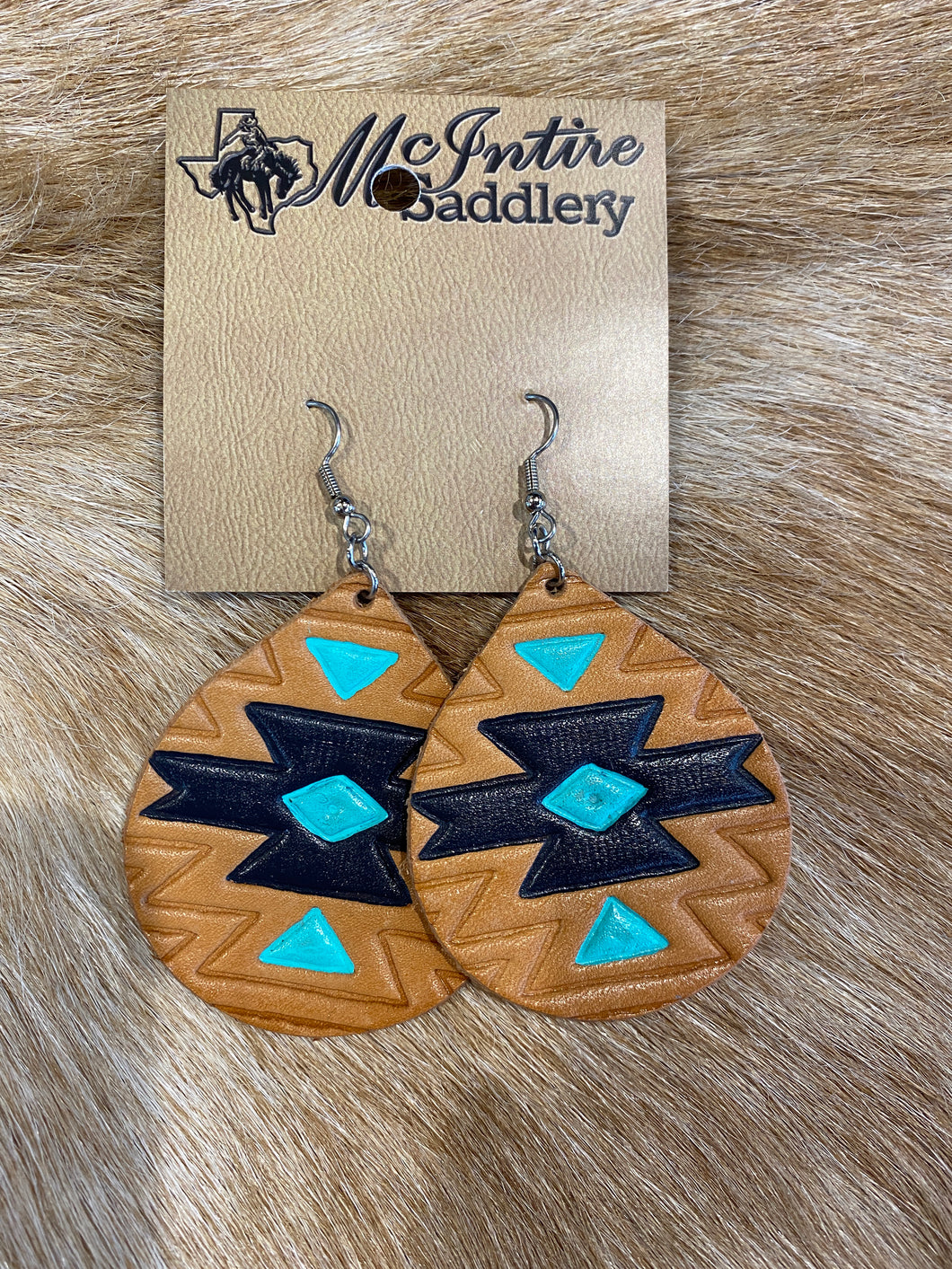 Turquoise/Black Aztec Bell Earrings