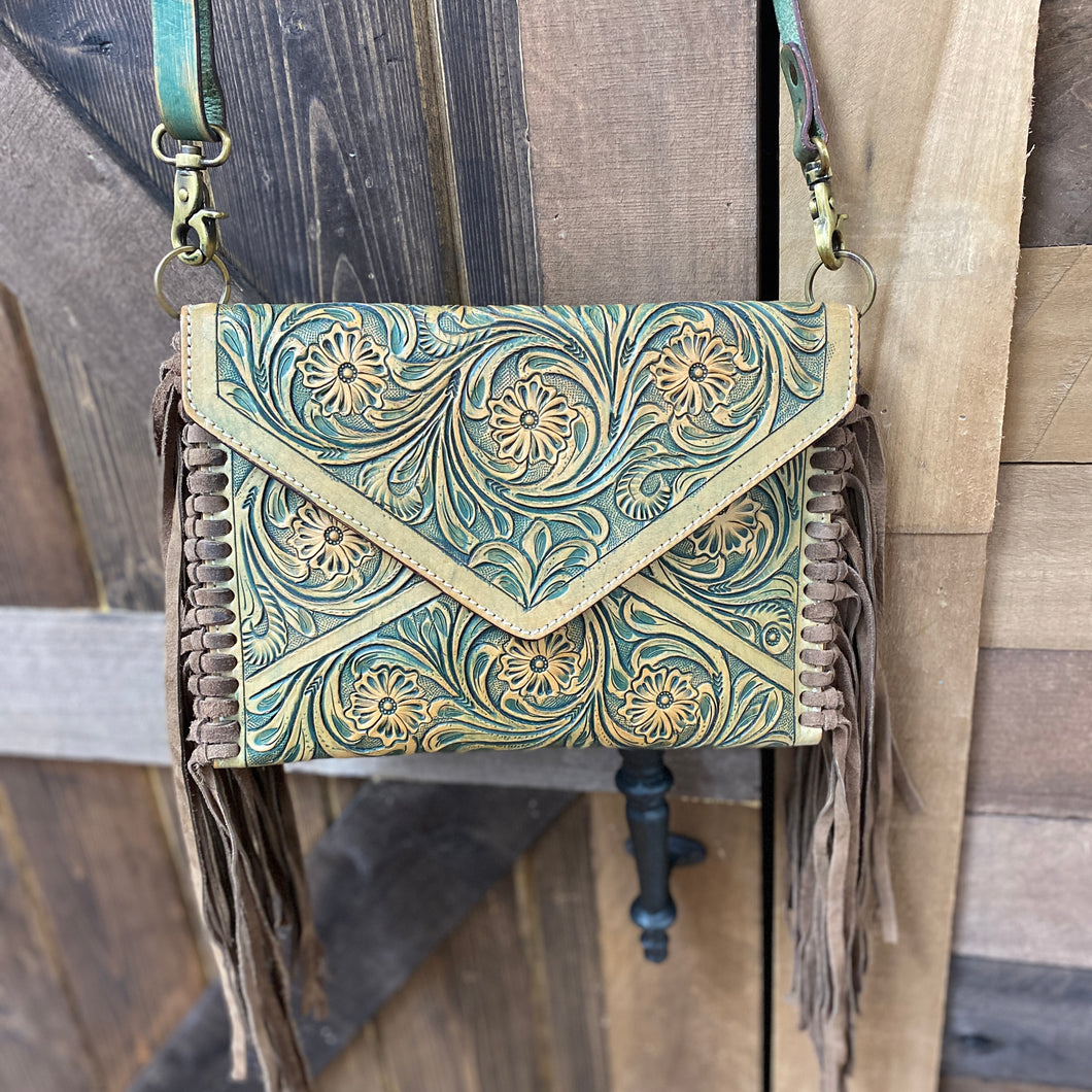 Green Tooled Leather Crossbody
