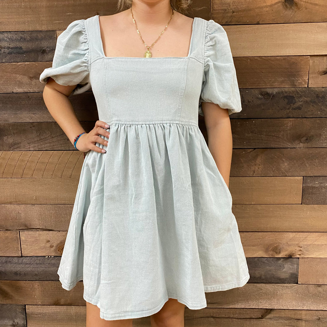 Denim Puff Sleeve BabyDoll Dress Rustic Soul Denim Puff Sleeve BabyDoll Dress Rustic Soul