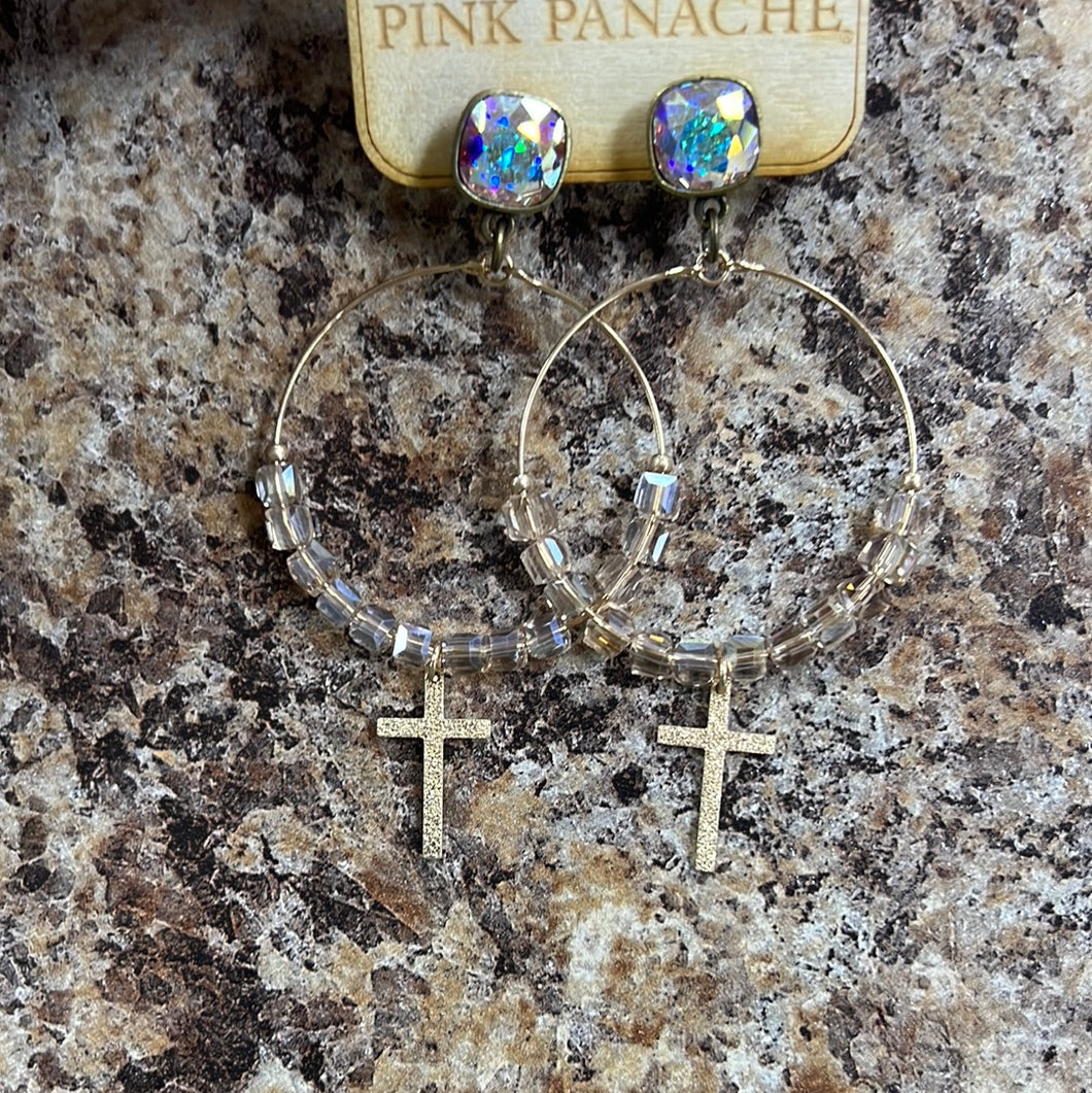 Rose Gold Cross Hoop Earrings