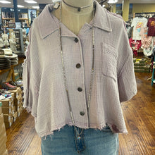 Load image into Gallery viewer, Women’s Lilac Cropped Button Up