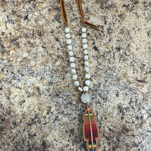 Pearls W/ Buffalo Nickel & Serape Feather Necklace