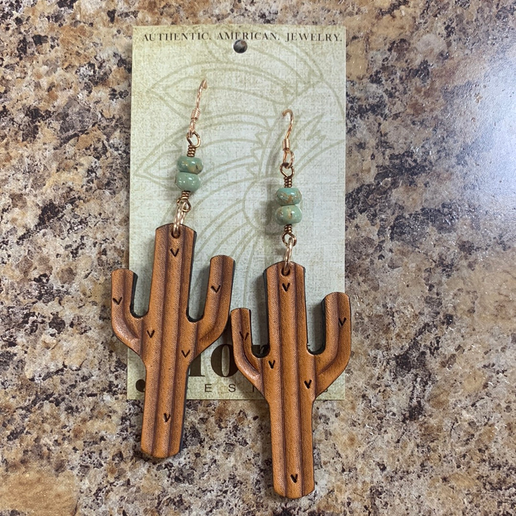 Leather Saguaro with Turquoise Earrings