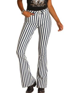 Rock and Roll striped High Rise Flare Jeans