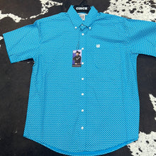 Load image into Gallery viewer, Men’s Blue Cinch Button Up