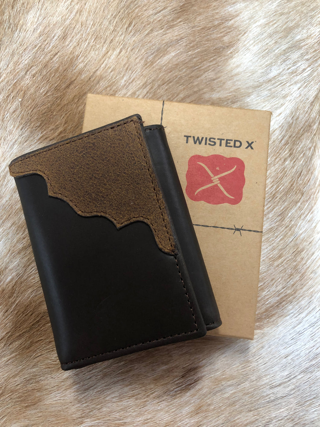 Twisted X Distressed Overlay Trifold Wallet