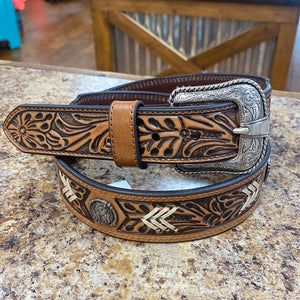 JP West Tooled Belt Rawhide