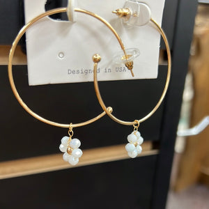 Gold Hoop Crystal Flower Drop Earring