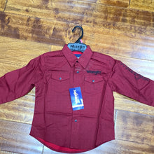 Load image into Gallery viewer, Wrangler Boy&#39;s Maroon Logo Button Down
