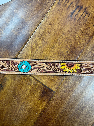 Women’s Sunflower/Teal Flower Leather Belt