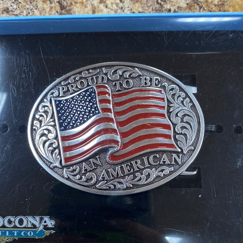 “Proud To Be An American” Flag Belt Buckle