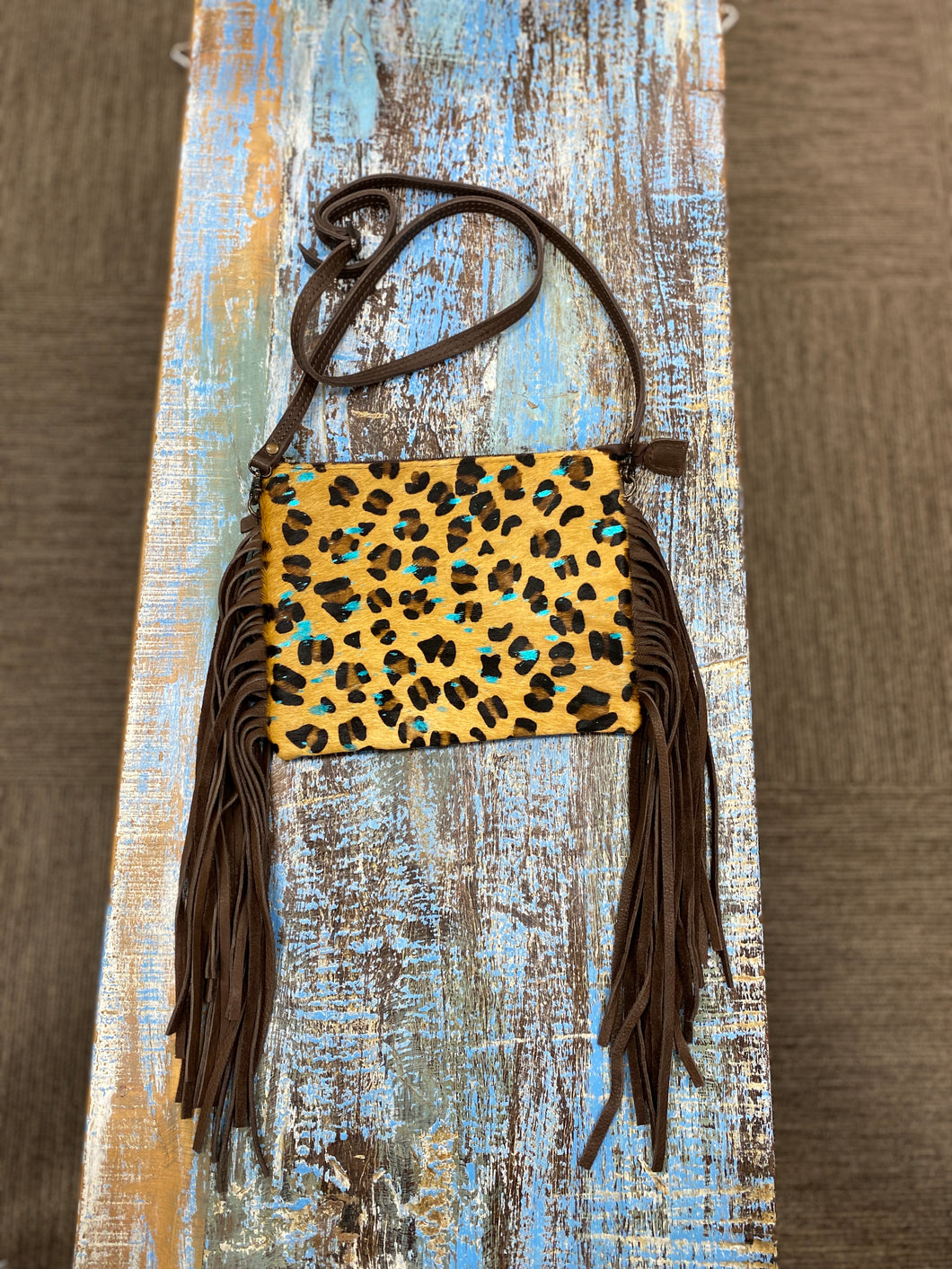 Cheetah Leather Bag w/ Turq. Accents