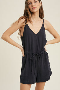 Wishlist Linen Cami Drawstring Romper