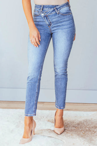 High rise Crossover Slim Straight Jeans